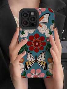 1pc Butterfly & Flower Design Soft Phone Case Compatible With IPhone 14/13 Pro Max, 11 Pro, Xs Max And 12 Pro For Female - Multicolor - View 1