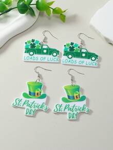 1 Pair St. Patrick's Day Acrylic Green Lucky Decor Earrings - Green - View 1