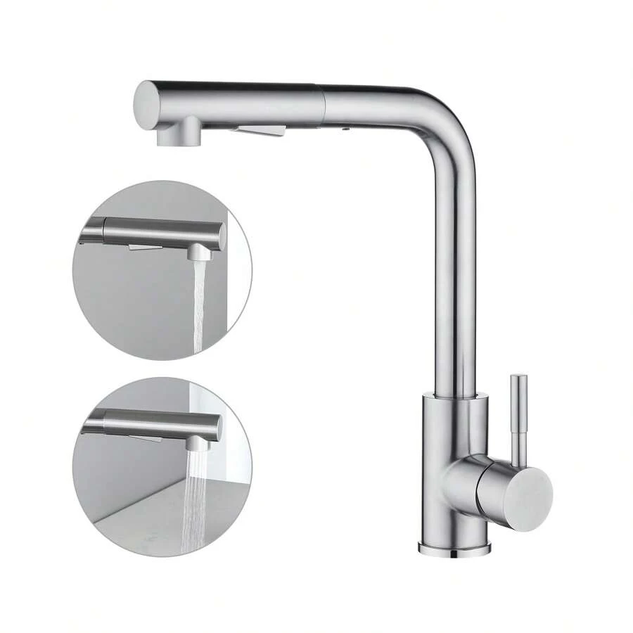 CECIPA  Kitchen Tap Pull-Out Kitchen Mixer Tap With 2 Spray Types Sink Mixer Tap 360° Swivel Mixer Tap Kitchen - Đã chải - Xem 1
