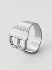 1pc European And American Style Stainless Steel Alphabet Ring, Street Style Adjustable Open Ring, Fashionable And Versatile Hip-Hop Party Ring