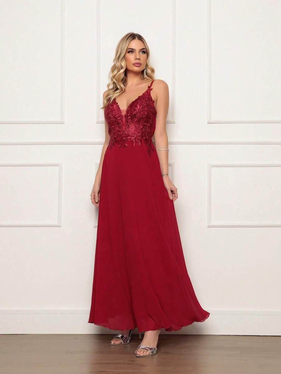 Women Dresses - 酒紅色 - 查看 1