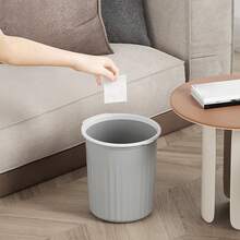1pc Grey Plastic Garbage Can For Home, Office, Bedroom, Toilet, Simple Design With No Lid And Press Ring - Grey - View 4