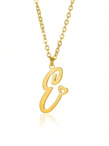 1個極簡淡雅的心形字母項鍊,適用於女性和女孩26個英文字母,不鏽鋼鎖骨鏈項鍊,時尚珠宝禮物