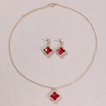 3 件/套女士紅鑽首飾套裝配件,送給她的禮物 - 紅色 - 查看 5