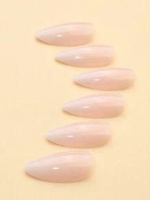 24入組新款漸變粉色杏仁形假指甲，增強您每日穿搭的迷人指數，包含1個指甲檔案和1個果凍膠水，可黏式假指甲，美甲用品 - 粉色 - 查看 5