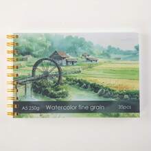 1本硬皮素描冊,內含35張空白活頁水彩畫和塗鴉冊,彩色鉛筆剪貼簿,空白筆記本/日記,紙張重量250克 - 綠色 - 查看 7