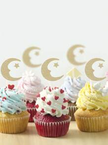 10pcs Star & Moon Themed Golden Cake Toppers