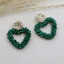 1 對時尚波西米亞風格心形設計米珠和串珠編織元素耳環,適合日常佩戴和情人節 - 愛心 - 查看 7