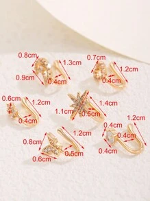 6pcs/Set Simple & Fashionable Nose Ring With Copper Plated & Rhinestone Decoration In Heart, Moon, Star, Butterfly Shape For Everyday Wear - Yellow Gold - View 6