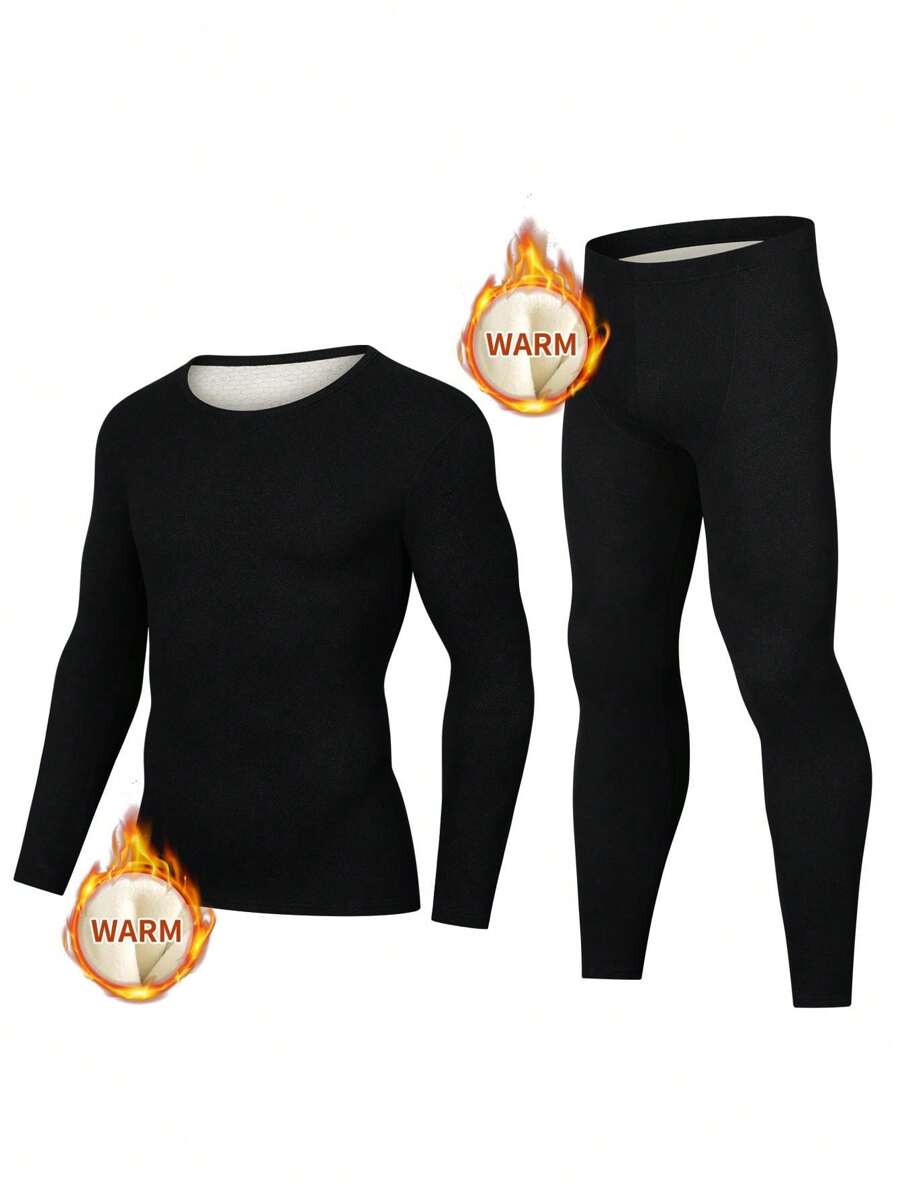 Men's Stylish Autumn Thermal Underwear Set Including Silk Patched Thermal Top And Bottom, Winter