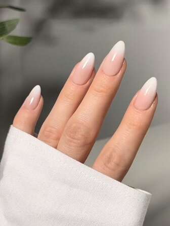 24pcs/Set New Arrival Gradient Pink Almond Shaped False Nails To Enhance Your Charm For Daily Wear With 1pc Nail File + 1pc Jelly Glue Included