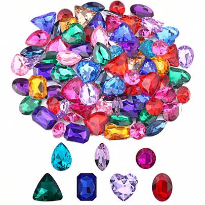 50 Piezas De Brillantes Acrílicos Con Formas Mezcladas, Incluyendo Formas Redondas, Octagonales, De Corazón, En Forma De Lágrima Y Ovalada De Varios Colores Para Decorar Ropa, Bolsas Y Embalaje