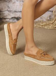 European And American Platform Closed Toe Mule Slippers For Women, Thick Sole Slip On Sandals, Spring/Summer 2025 New Arrival