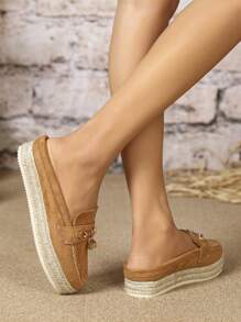 European And American Platform Closed Toe Mule Slippers For Women, Thick Sole Slip On Sandals, Spring/Summer 2025 New Arrival