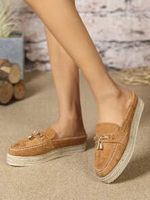 European And American Platform Closed Toe Mule Slippers For Women, Thick Sole Slip On Sandals, Spring/Summer 2025 New Arrival