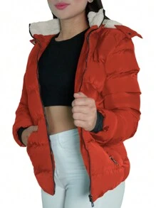 Shendy Vendy Women's Jacket Warm Polyester With Fur-Like Collar - 亮橙色 - 查看 4