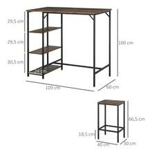 HOMCOM Set de Mesa de Bar y 2 Taburetes con Reposapiés y Estantes de 3 Niveles Almohadillas Ajustables para Cocina Comedor 109x60x100 cm Marrón Rústico - Marrón - Ver 4