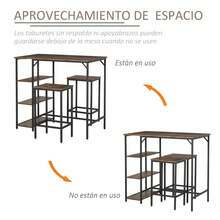 HOMCOM Set de Mesa de Bar y 2 Taburetes con Reposapiés y Estantes de 3 Niveles Almohadillas Ajustables para Cocina Comedor 109x60x100 cm Marrón Rústico - Marrón - Ver 3