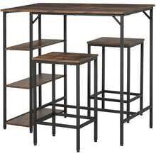 HOMCOM Set de Mesa de Bar y 2 Taburetes con Reposapiés y Estantes de 3 Niveles Almohadillas Ajustables para Cocina Comedor 109x60x100 cm Marrón Rústico - Marrón - Ver 2