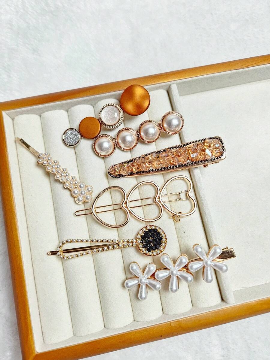 8 件裝女款新款春夏髮夾套裝水鑽、珍珠簡約設計