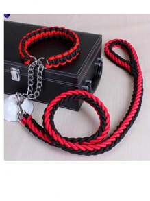 Correa Collar Perro Grande Gruesa Resistente Suave Larga - Rojo y blanco - Ver 3