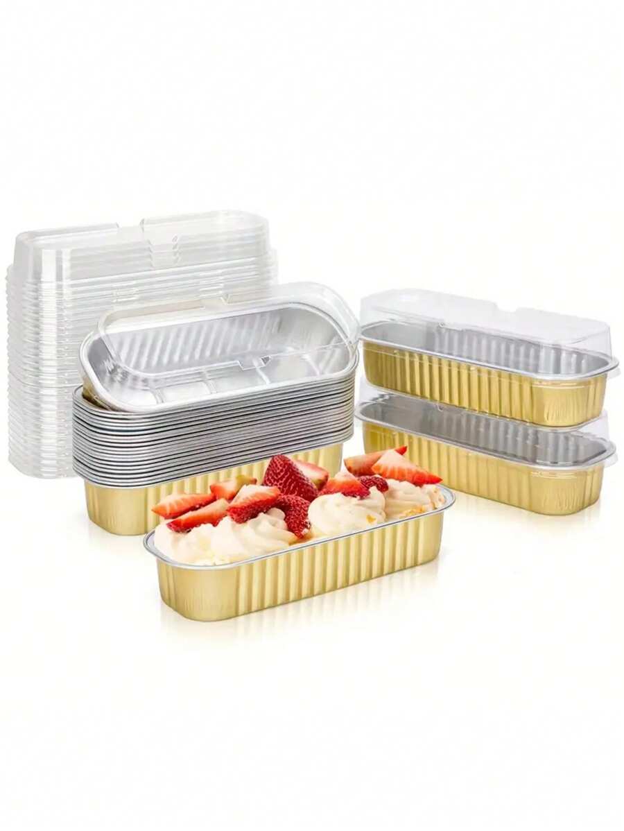10pcs Disposable Mini Cake Pans With Lids, Rectangle Baking Cups Muffin