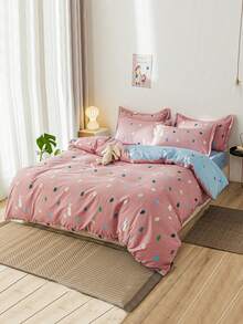 4pcs/Set Rabbit & Leaf Pattern Duvet Cover Set Without Filler, Soft Comforts Bedding Set, Room Decor, Winter, Valentine'S Day Outfit - 粉色 - 查看 2