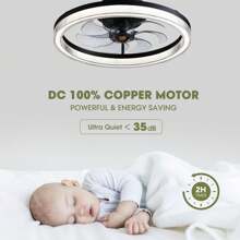 20" Low Profile Ceiling Fan With Light Remote Control, Flush Mount Fandelier Ceiling Fan 6 Wind Speeds 3 Color Changeable For Bedroom Kitchen Kids Room - Black - View 3