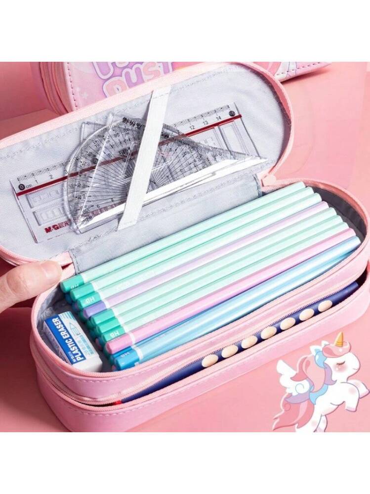 Astuccio Portapenne Grande Con 3 Scomparti - Organizer In Oxford Nero Con Cerniera Metallica - Per Scuola, Ufficio, Trucchi E Viaggi - 3