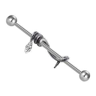 1PC 14G Surgical Steel Industrial Barbell Cartilage Earring 316L Snake Industrial Barbell Cartilage Earring Body Piercing Jewelry For Women Men