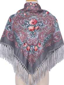 Women's Oversized Printed Traditional Scarf, Multicolor Rose Blossom With Tassels For Various Use Boho - Multicolor - View 19