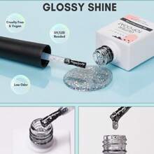 Makartt Gel Top Coat Nail Polish, No Wipe Clear Glitter Gel Nail Polish Top Coat For Blooming Cat Eye Gel Nail Polish Acrylic Powder Foil Transfer Sticker Gel Nail Tips Long Lasting Gloss - Pearl - View 2