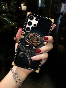 1pc Black Rose Element Fashion Shockproof Rectangular Phone Case, Compatible With Samsung Galaxy S26 Ultra/S26/S26 Plus/S26FE/, Apple 18ProMax/18pro/17 Pro Max/17 Air/16 Pro Max, 15 Pro Max/15/14 Plus/14 PM/14/13/12/11/XR, And Galaxy S25/S25 FE/A17/A07/S24+/S24 Ultra 5G/S24FE/S24/S23 Ultra/S23/S22/S22/S21/S20, A73/A55 5G/A57 5G/A37 5G/A54/A53/A52s/A35/A34/A33/A32 4G/A27/A25/A23/A15/A14/A13 4G, Anti-Slip Protection, Suitable As Spring Festival Gift Or Anniversary Gift - Black - View 3