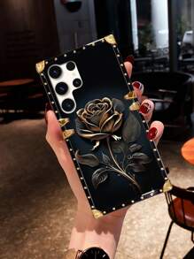 1pc Black Rose Element Fashion Shockproof Rectangular Phone Case, Compatible With Samsung Galaxy S26 Ultra/S26/S26 Plus/S26FE/, Apple 18ProMax/18pro/17 Pro Max/17 Air/16 Pro Max, 15 Pro Max/15/14 Plus/14 PM/14/13/12/11/XR, And Galaxy S25/S25 FE/A17/A07/S24+/S24 Ultra 5G/S24FE/S24/S23 Ultra/S23/S22/S22/S21/S20, A73/A55 5G/A57 5G/A37 5G/A54/A53/A52s/A35/A34/A33/A32 4G/A27/A25/A23/A15/A14/A13 4G, Anti-Slip Protection, Suitable As Spring Festival Gift Or Anniversary Gift - Black - View 4