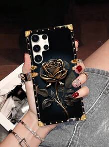 1pc Black Rose Element Fashion Shockproof Rectangular Phone Case, Compatible With Samsung Galaxy S26 Ultra/S26/S26 Plus/S26FE/, Apple 18ProMax/18pro/17 Pro Max/17 Air/16 Pro Max, 15 Pro Max/15/14 Plus/14 PM/14/13/12/11/XR, And Galaxy S25/S25 FE/A17/A07/S24+/S24 Ultra 5G/S24FE/S24/S23 Ultra/S23/S22/S22/S21/S20, A73/A55 5G/A57 5G/A37 5G/A54/A53/A52s/A35/A34/A33/A32 4G/A27/A25/A23/A15/A14/A13 4G, Anti-Slip Protection, Suitable As Spring Festival Gift Or Anniversary Gift - Black - View 5