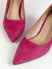 2024 Nữ Mới Thời Trang Hợp Thời Trang Phong Cách Pháp Mũi Tròn Nông Thoải Mái Đơn Giản Cao Cấp Đệm Vải/Chunky gót Giày Slip-On Đa Năng Da Lộn Giả Nhọn Gợi Cảm/Hươu Sang Trọng Bề Mặt Lông Tơ Mùa Xuân, Mùa Thu, Mùa Đông, Giày Công Sở Tất Cả Các Mùa Giày Thanh Lịch Giày Nữ Thoải Mái Đứng Trong Thời Gian Dài - Màu Hồng Tươi - Xem 6