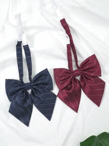 pooting bear 1pc Women's Knitted School-Style Striped Embroidered Sweater With Adjustable Bow Tie, Suitable For Daily Wear And Jk Outfits  Accessories Women