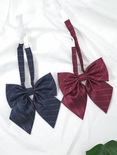 pooting bear 1pc Women's Knitted School-Style Striped Embroidered Sweater With Adjustable Bow Tie, Suitable For Daily Wear And Jk Outfits  Accessories Women