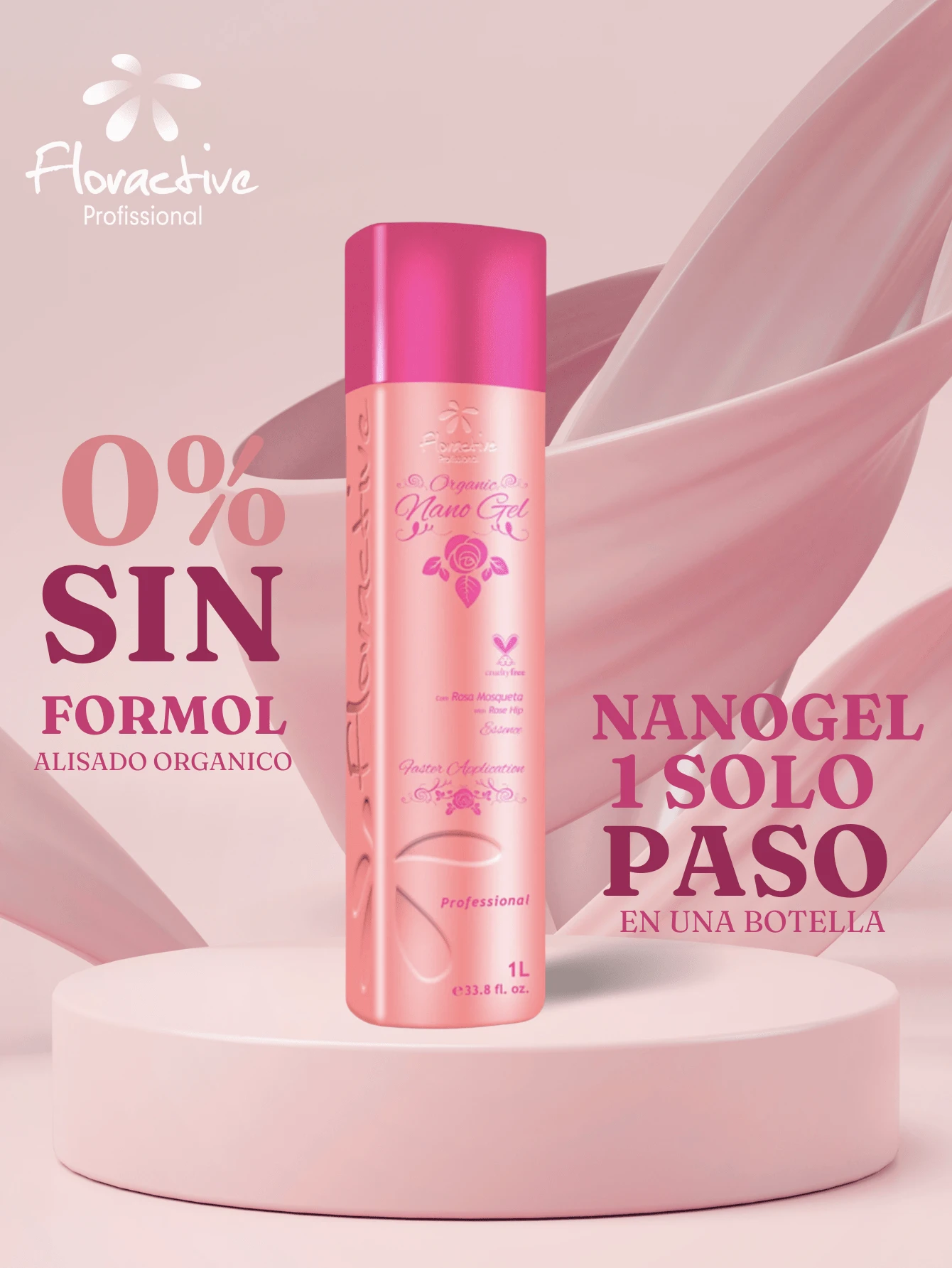 1L Alisado Orgánico Sin Formol Nanoplastia NanoGel floractive Keratina Tratamiento Capilar en Crema para Todo Tipo de Cabello - Rosa - Ver 1