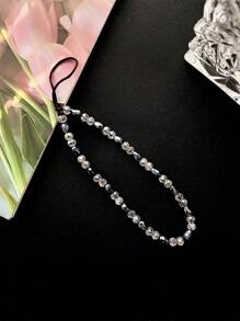 Rainbow Coated Crystal Beaded Cell Phone Strap, Light Black - Black - View 1