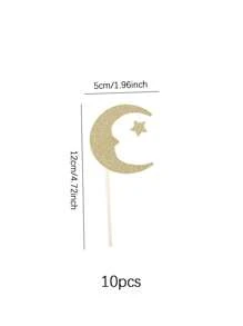 10pcs Star & Moon Themed Golden Cake Toppers
