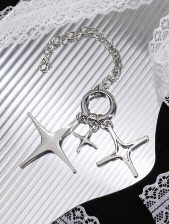 Punk Style Silver Star Shaped Tassel Pendant Keychain Multifunctional Bag Accessory Bag Accessories Gift Gift Accessories Decor For Teen Girls Women College Students Rookies & White-Collar Workers Valentines Key Lanyard