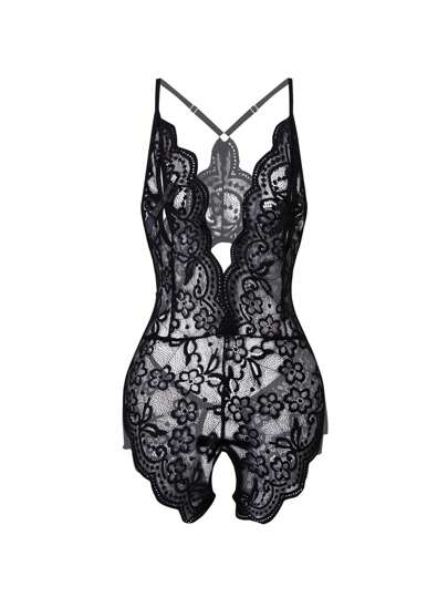 1pc Crotchless Lingerie, Verleidelijke Backless Bowknot Kanten Teddy Open Cup, Baddie Look view 5