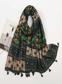 波西米亚风海滩配饰 1 件装波西米亚风格异国沙漠与海滩场景图案时尚经典围巾，四季冬季秋季 - 彩色 - 查看 5