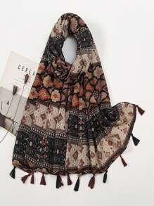 波西米亚风海滩配饰 1 件装波西米亚风格异国沙漠与海滩场景图案时尚经典围巾，四季冬季秋季 - 彩色 - 查看 3
