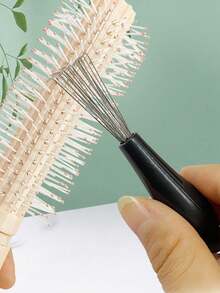 Multi-Functional Mini Hairbrush Cleaning Tool, Plastic Handle Small Hairbrush Comb For Removing Hair And Dust, Home And Salon Use - Black - View 2