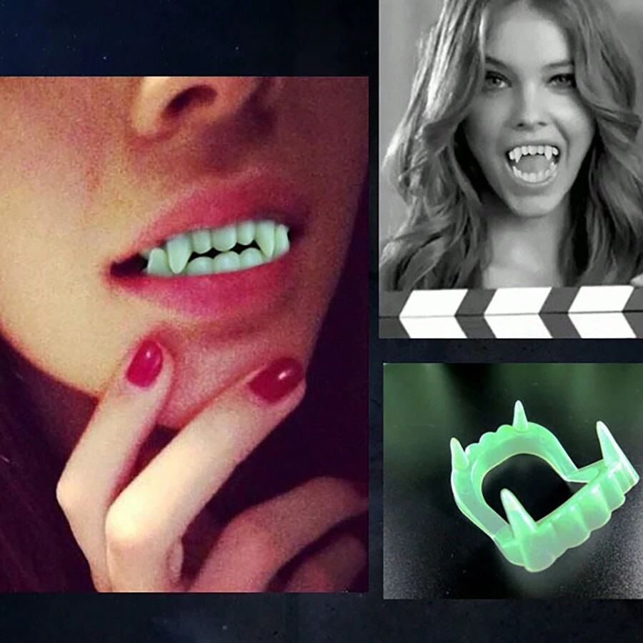 1pc-April Fools' Day Prank Toy-Prop Supplies Terrifying Luminous Vampire False Teeth Scaring Toy - Green - View 1