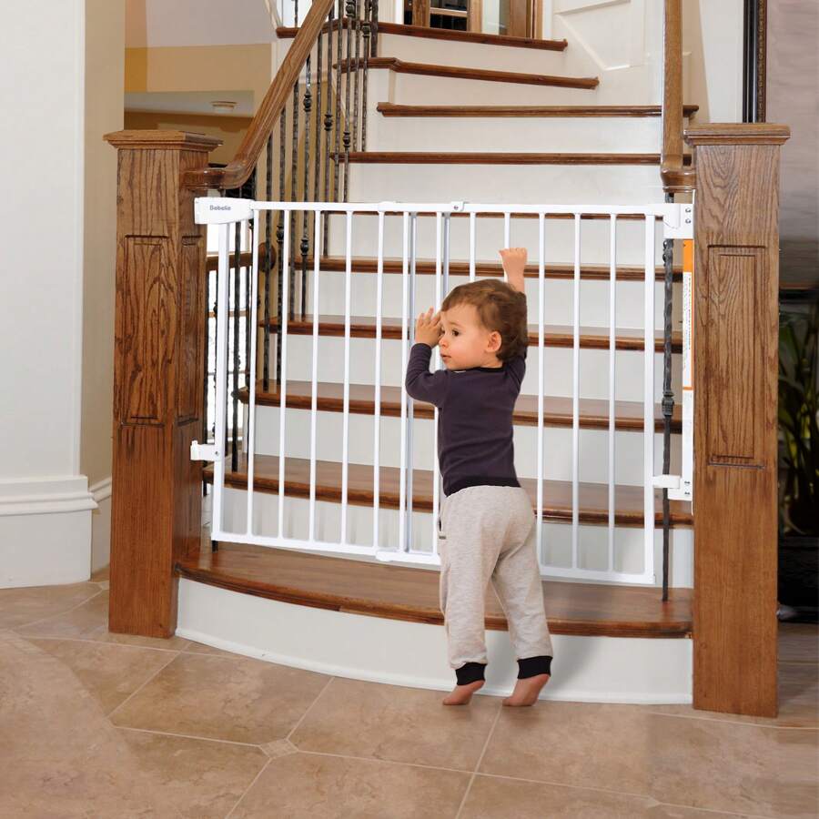 Babelio 29.7-46.5" No Bottom Bar Baby Gate For Stairs, Pet Gates With Large Walk Thru Door, Hardware Mount Dog Gate For The House And Doorways - 白色 - 查看 1