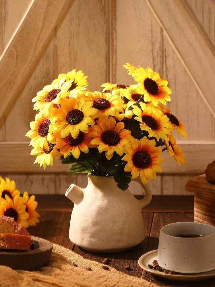 UXORSN 9 Pezzi Girasoli Fiori Artificiali 50cm Singolo Lungo Stelo Finto Girasoli Bouquet Fiori Finti Realistici Girasole di Seta Fiore Artificiale Decorazione Gialla per Vaso Sposa Casa Partito