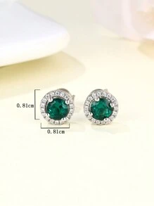 2pcs Simple & Luxurious 925 Sterling Silver & Cubic Zirconia Round Stud Earrings, Perfect For Women's Daily Wear Or Valentine's Day Gift